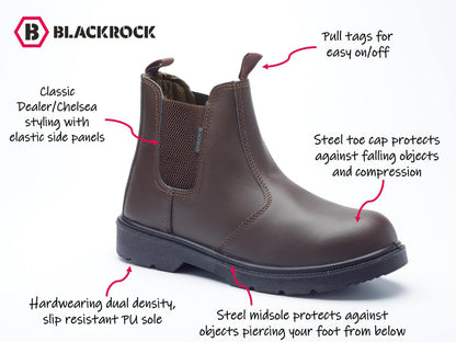 Blackrock Dealer Work Safety Boots, Steel Toe Cap, Chelsea Boots, Mens Womens Ladies, Safety Shoes, Gardening, Brown, Horse Riding, Yard, Slip On Shoes, Lightweight - Size 9