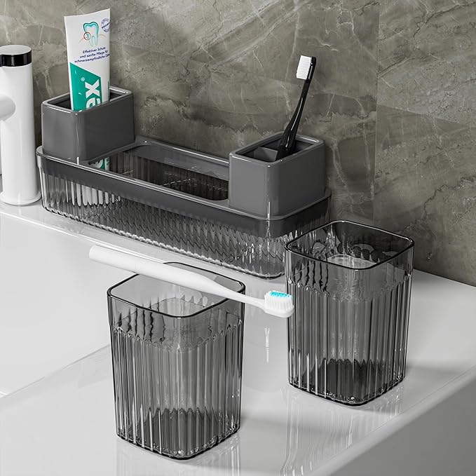 Toothbrush Holder for Bathrooms, 2 Cups Toothbrush Organizer for Bathroom