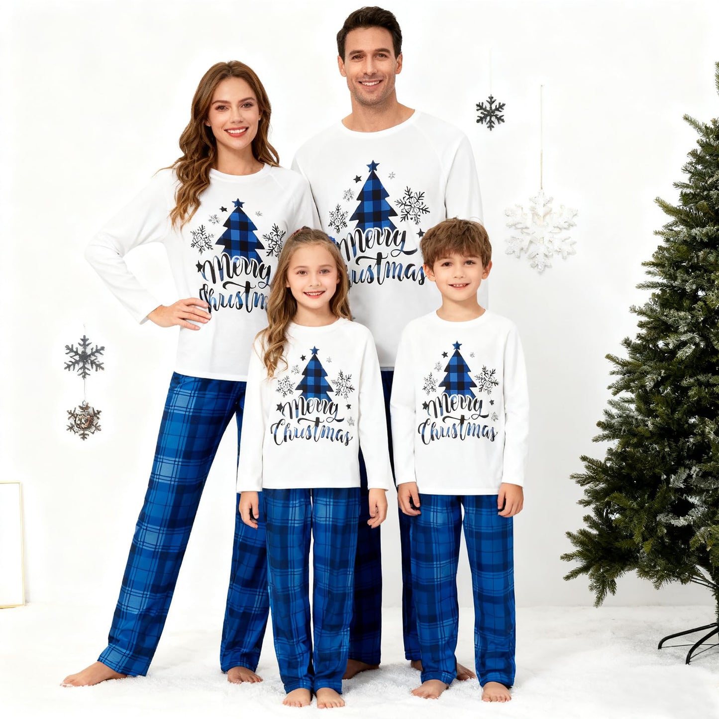 Awoscut Christmas Family Matching Pajamas Sets Christmas PJ's Letter Print Top and Plaid Pants Jammies Sleepwear (#b-7, Dog, M)