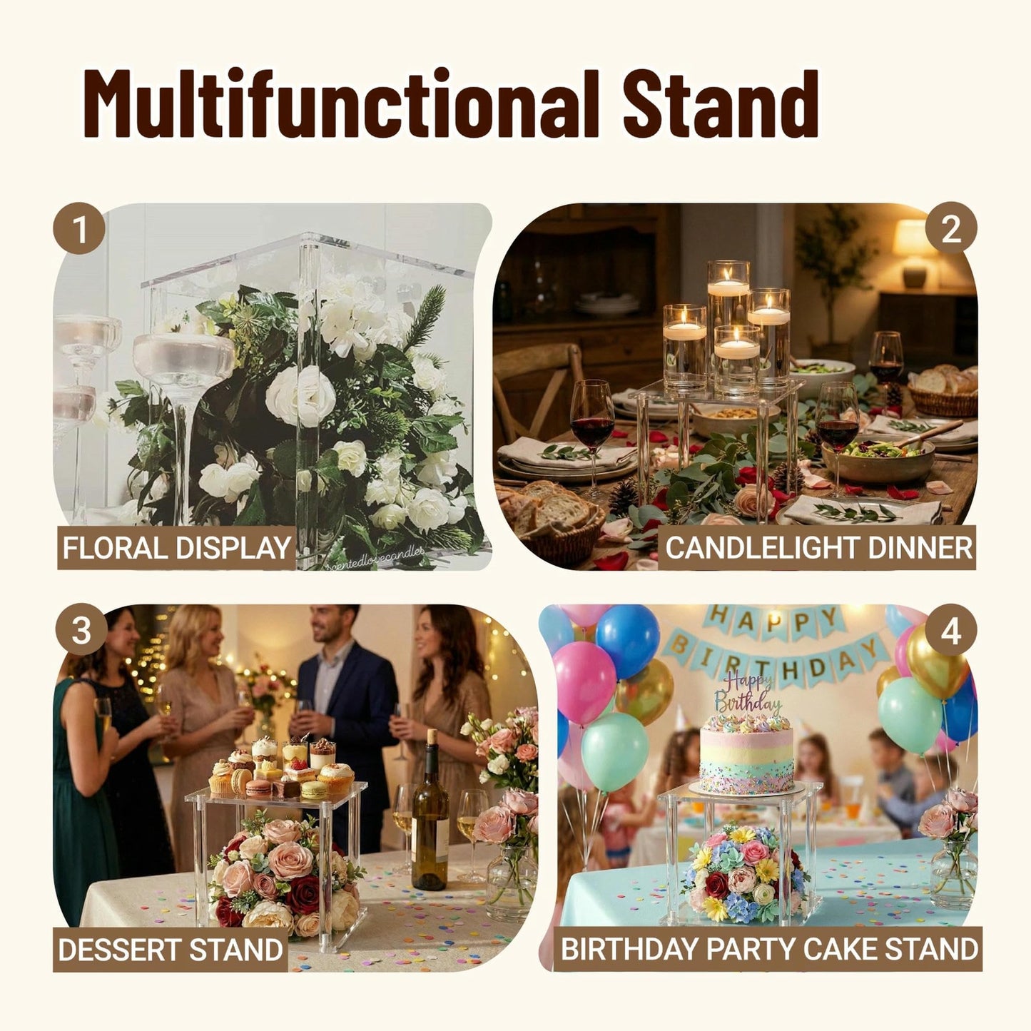 Simprefine 2 Pcs 10 Inches Acrylic Crystal Centerpieces for Wedding Table Decoration Backdrop Flower Stand Clear Column Pillar for Mariage Event Party Floral Décor