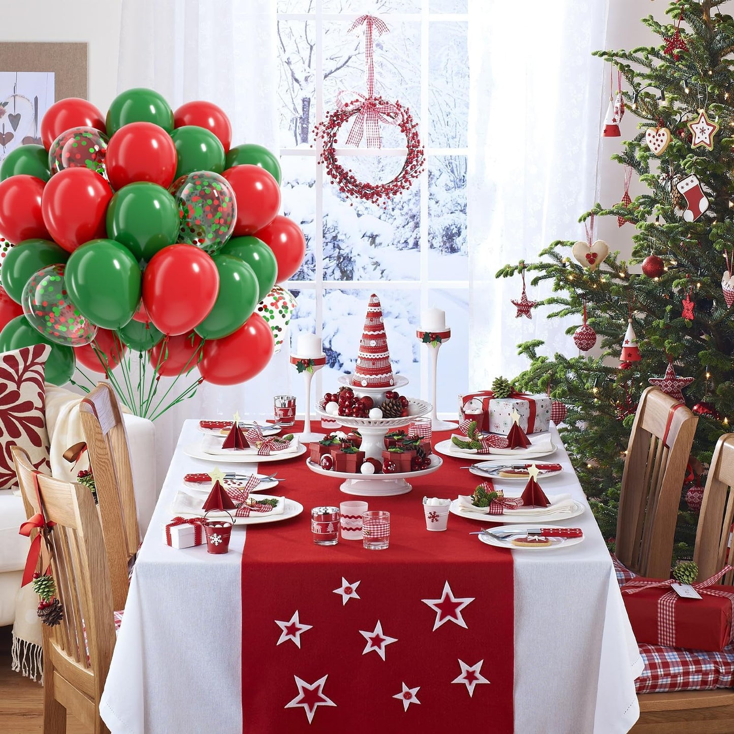 61pcs Red and Green Balloons, 12inch Green and Red Latex Confetti Balloons for Christmas Birthday Party Decorations