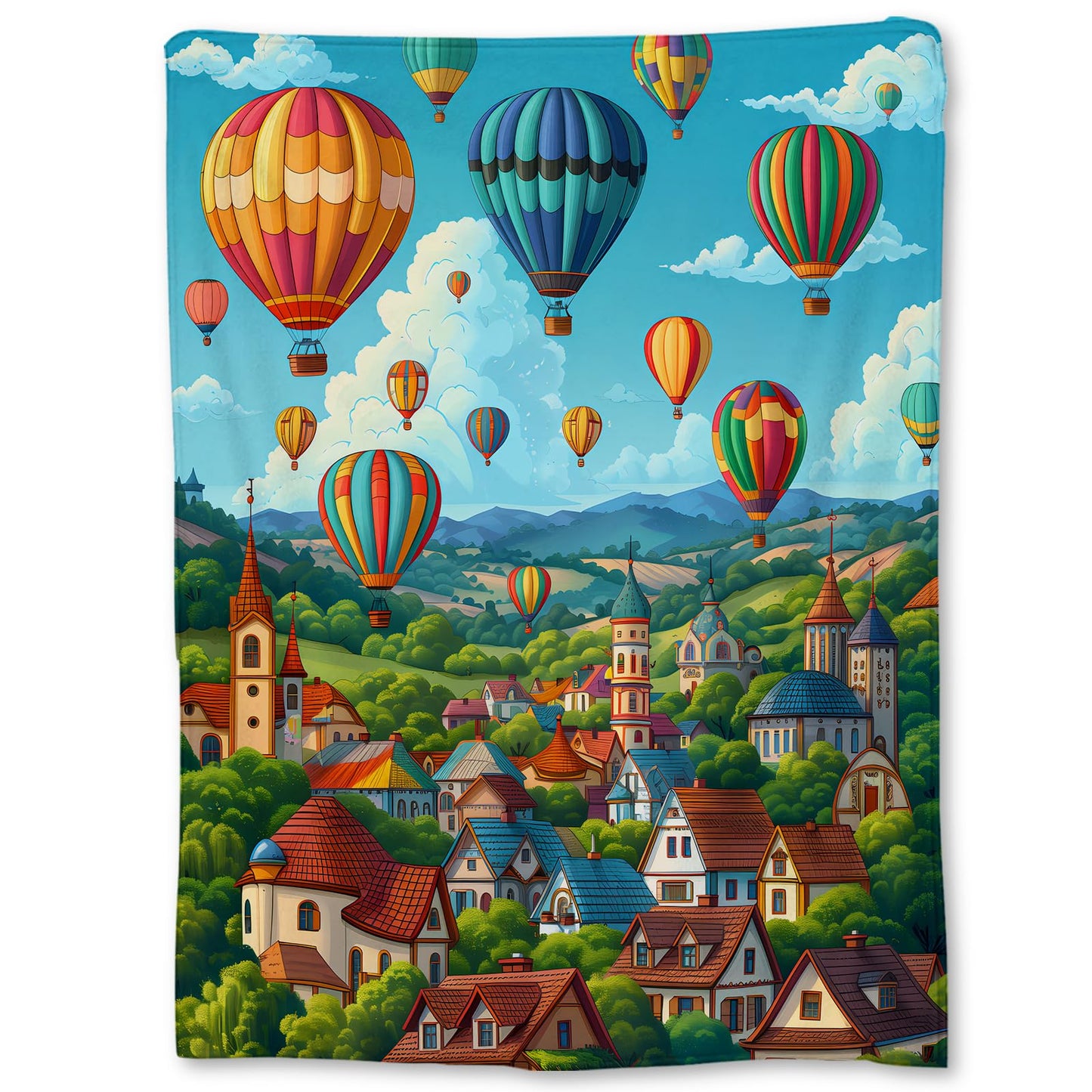 Ti Caldi Charming Hot Air Balloon Village Blanket - Soft Lightweight Cozy Flannel Throw Blanket for Adults Kids Women Men, Warm Fuzzy Blankets for Couch, Bed, Travel, Home Decor, Living Room 60×50 in