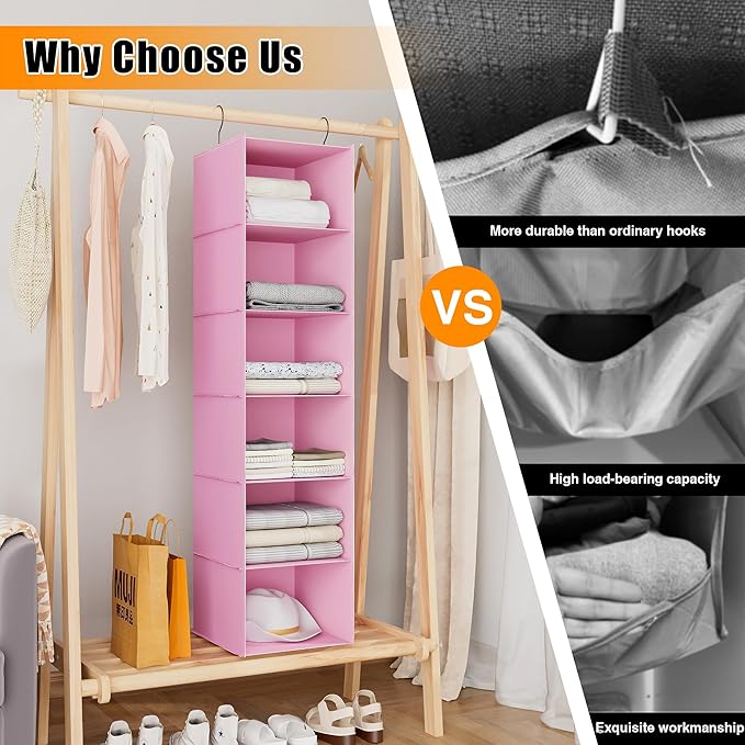 Hanging Closet Organizer, Easy Mount Foldable 6-Shelf Hanging Closet Wardrobe