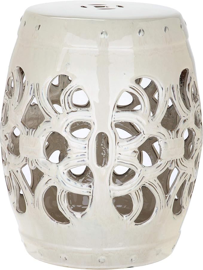 Safavieh Imperial Vine Ceramic Decorative Garden Stool, Cream