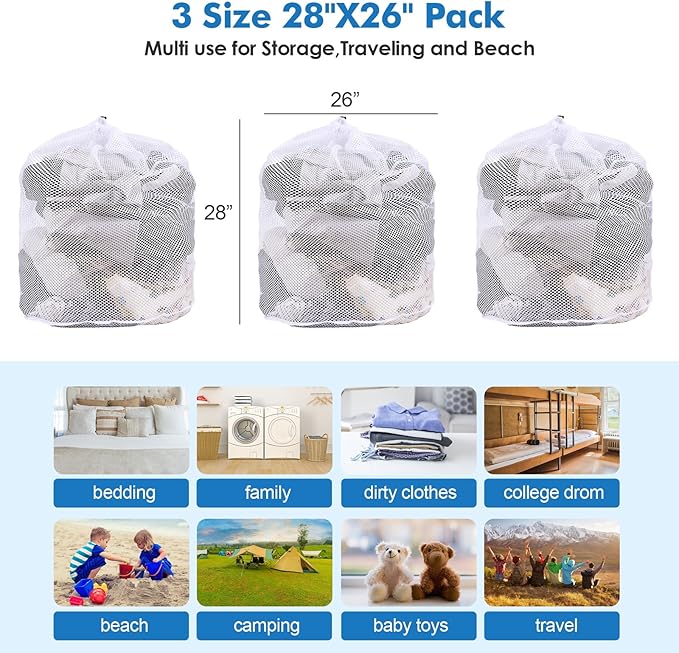 3Pcs Mesh Laundry Bags Washing Machine Mesh Wash Bags Jumbo