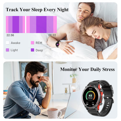 Smart Watch, 1.43''AMOLED 45mm Military Smartwatch Men Women Answer/Make Call, Digital Fitness Watch, 110+ Sports, Blood Pressure, Heart Rate, Stress Monitor Sports Watch for Android or iOS