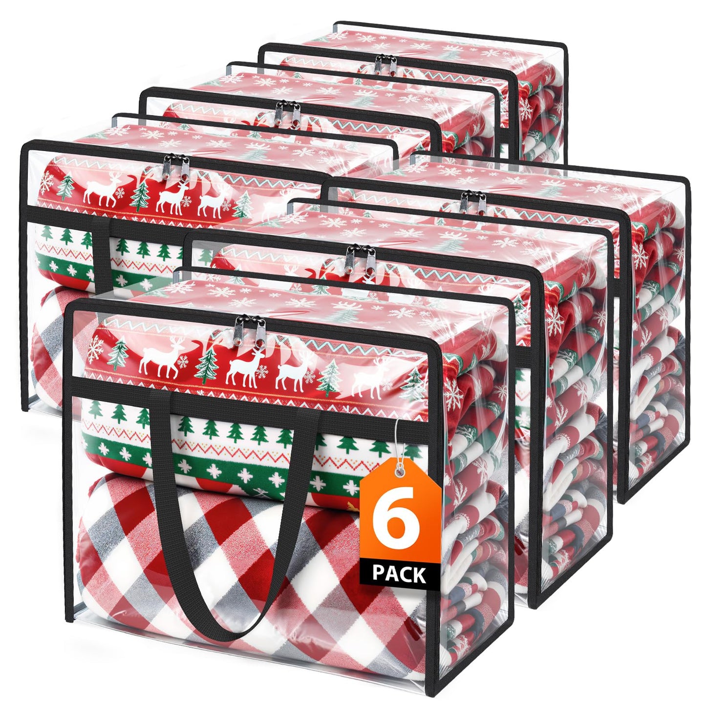 SpaceTrove Clear Clothes Storage Bags, 6 Pack Closet Organizers and Under Bed Storage Containers, Foldable Moving Bags with Zippers for Comforter, Blanket, Bedding, Duvet, PVC Packing Bags 60L