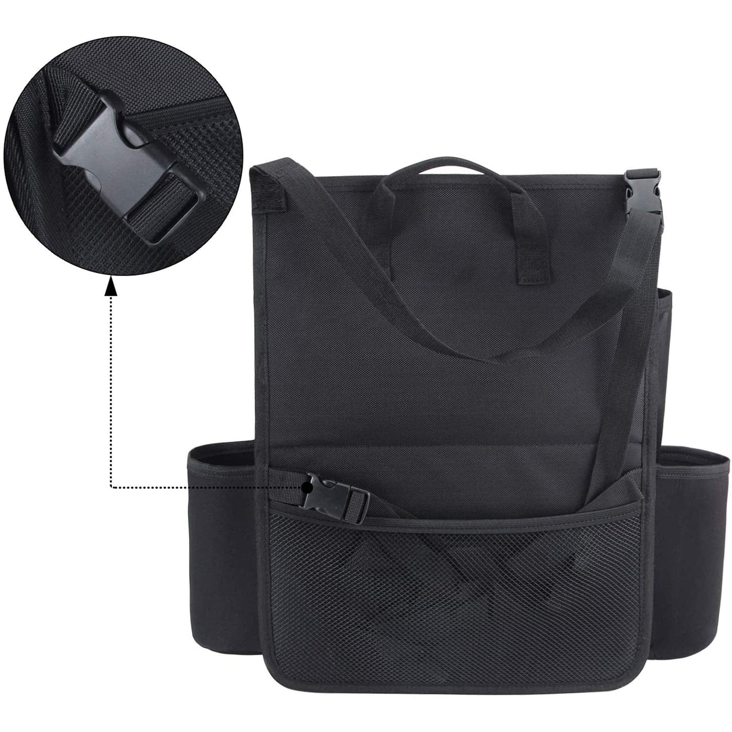 Luxja Car Seat Storage Organiser, Car Seat Organiser Front, Car Seat Back Storage Bag with Laptop & Tablet Storage, Black