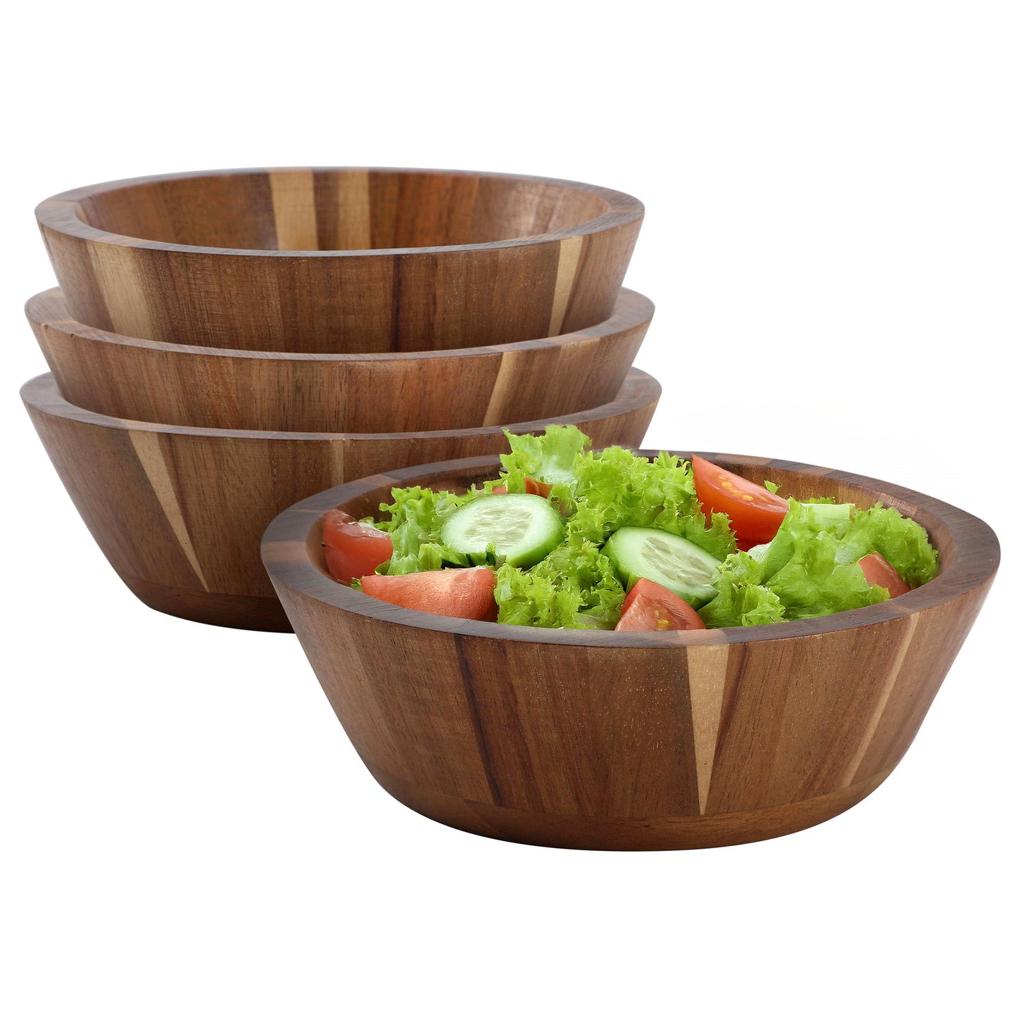 Elama 4 Piece 6.75 Inch Acacia Wood Salad Bowl Set, Dining Bowl, Serving Bowl, Natural Wood Dinnerware Set (6.75in Dark)