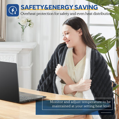 SEALY Electric Blanket Full Size, Soft Ribbed Flannel to Sherpa Reversible Heated Blanket with 10 Heat Settings & 1-12 Hours Auto-Off Overheat Protection, Machine Washable, 72"x84" Beige