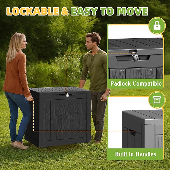 35 Gallon Resin Deck Box with Lockable Latch, Waterproof UV-Resistant Multi-Purpose Outdoor Storage for Patio Cushions, Garden Tools & Package Storage, Black