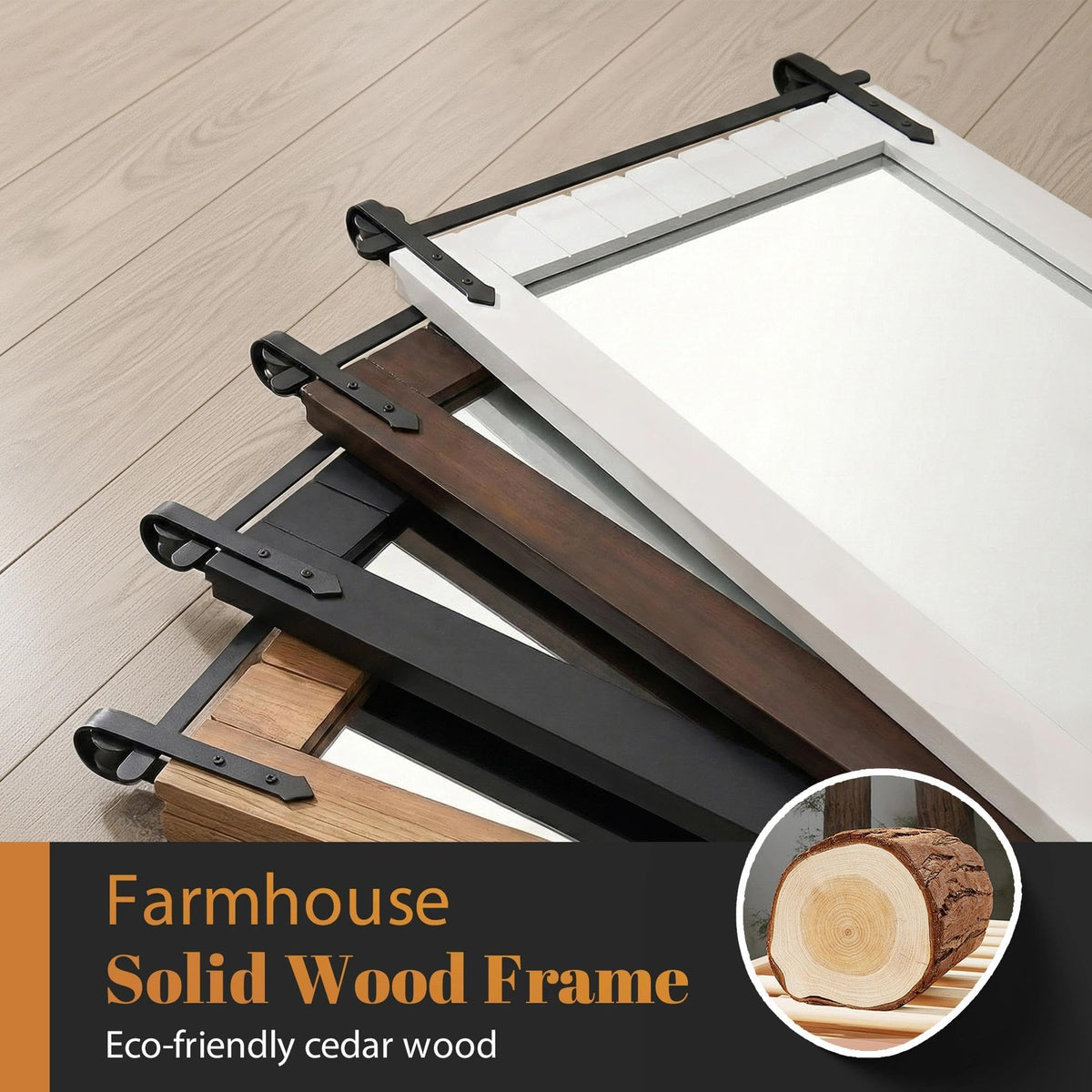 Besdomus Rustic Bathroom Farmhouse Mirror: 22"x30" Brown Western Barn Door Solid Cedar Wood Frame Vanity Mirror - Wall Mounted for Bathroom/Hallway/Living Room - Rustic Decor for Fashion-Conscious
