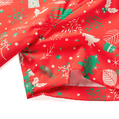 J&DHUASHA Christmas Hawaiian Shirt for Men Short Sleeve Button Down Santa Vacation Dress Shirts (Christmas Red, 3XL)