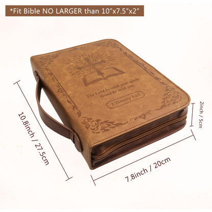 GraduatePro Bible Case Large Leather with Zip Handle for Men Women Book Bag Church Study Durable Christian Brown-Cross