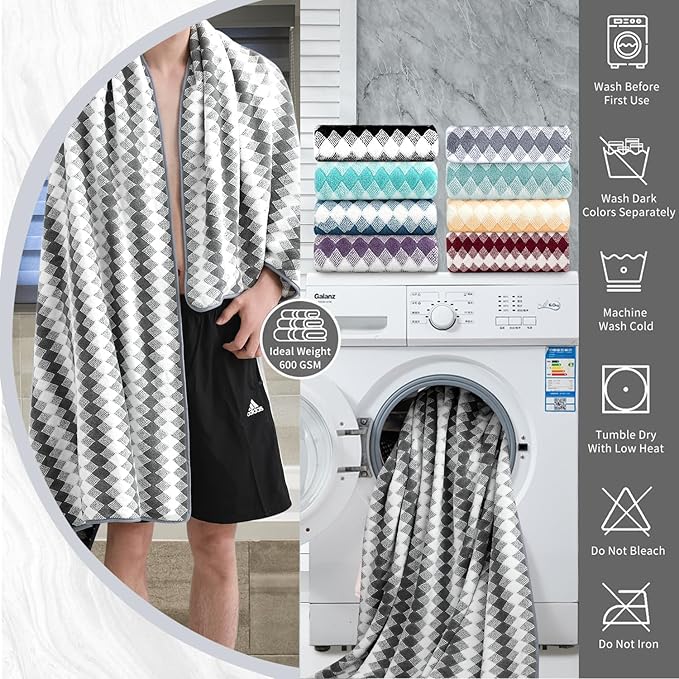 8 Piece Bathroom Towel Set Dark Grey|2 Oversized Large Bath Towels Sheet