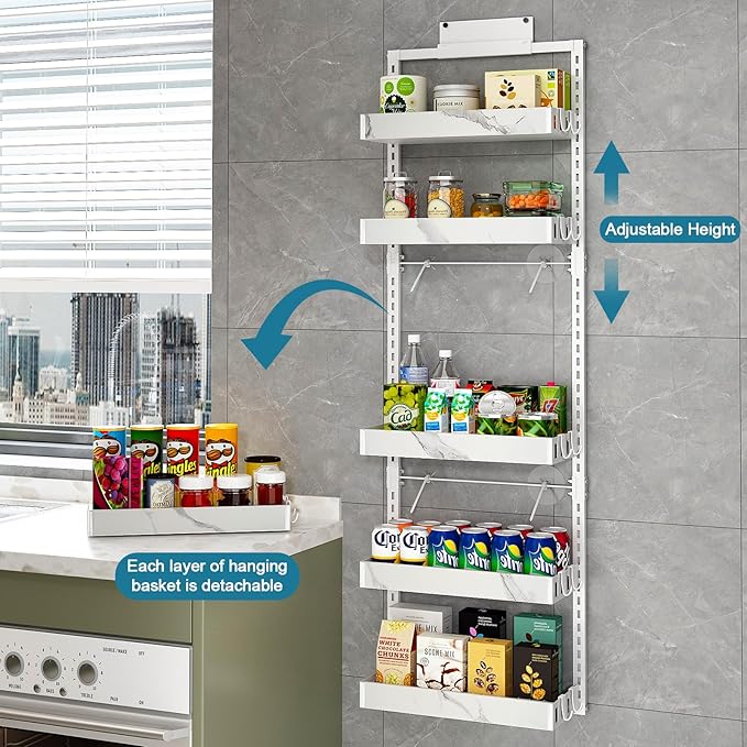 bukfen Over the Door Pantry Organizer, 6-Tier Adjustable Basket Kitchen Pantry