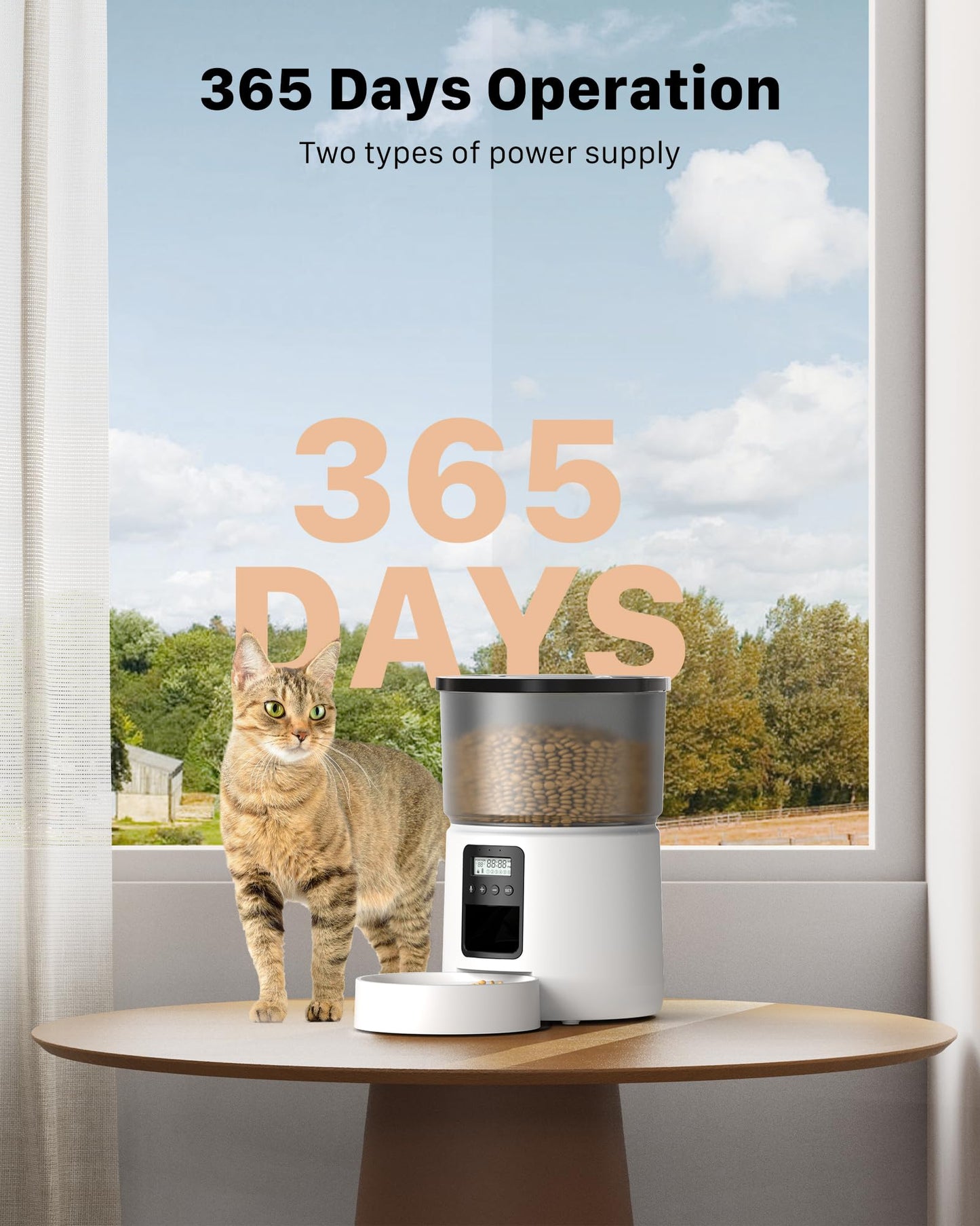 BEMOONY Automatic Cat Feeder, Cat Food Dispenser with 1-6 Meals, Customized Feeding Schedule for Cats & Dogs, Dual Power Supply, Double Lock, 10s Voice, 3L Pet Feeder Including Desiccant Bag, White