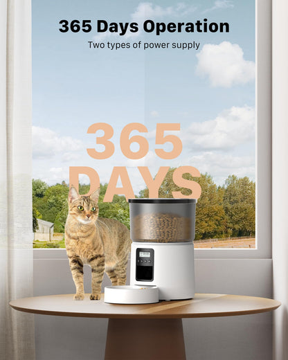 BEMOONY Automatic Cat Feeder, Cat Food Dispenser with 1-6 Meals, Customized Feeding Schedule for Cats & Dogs, Dual Power Supply, Double Lock, 10s Voice, 3L Pet Feeder Including Desiccant Bag, White