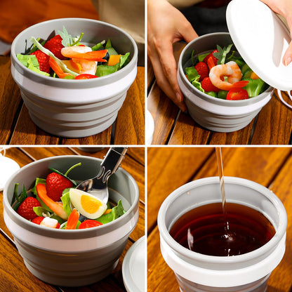 Odoland Camping Collapsible Silicone Cup and Bowl Set, Portable Mess Kit with Stainless Steel Spork and Lid for 1 Person Backpacking, Family Cookware, Hiking, Picnic, Travel