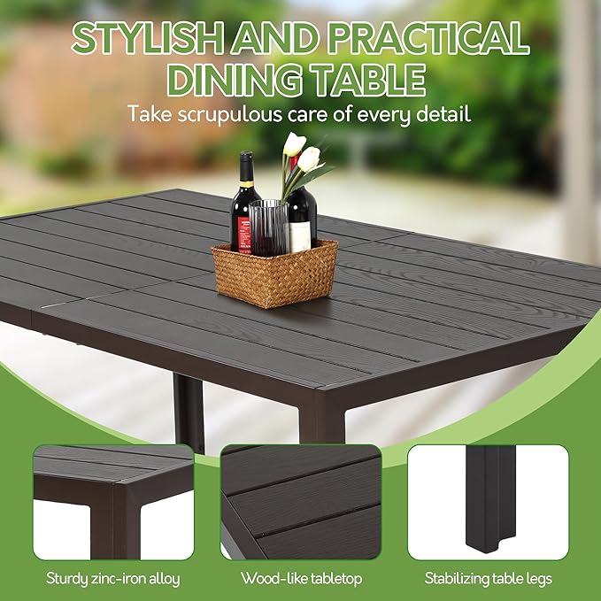 7 Piece Patio Dining Set for 6, 6 Stackable Textilene Chairs and 1 Dining Table Outdoor Furniture Set, Brown