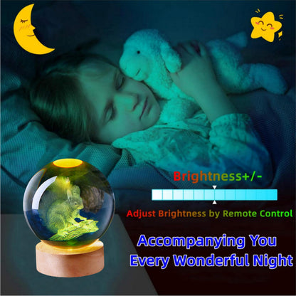 3D Large Squirrel Crystal Ball Night Light with Wooden Base, Crystal Lamp Gift for Kids Friends, 16 Color Changing with Remote Control, Laser Engraved 3.15 inch Glass Ball Lamp (Squirrel)