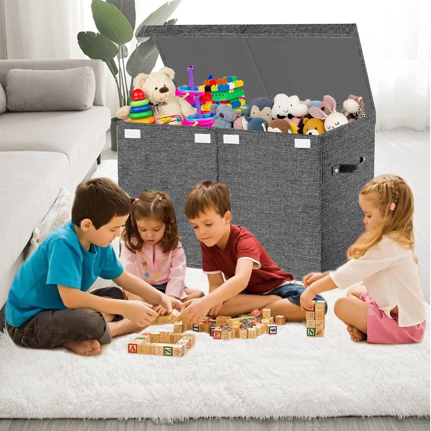 VERONLY Large Toy Box for Boys Girls, Foldable Storage Chest with Lid Fabric Storage Baskets Container Bins for Clothes, Bedroom, Blanket, Nursery, Books, Playroom, Kindergarten (Dark Grey)