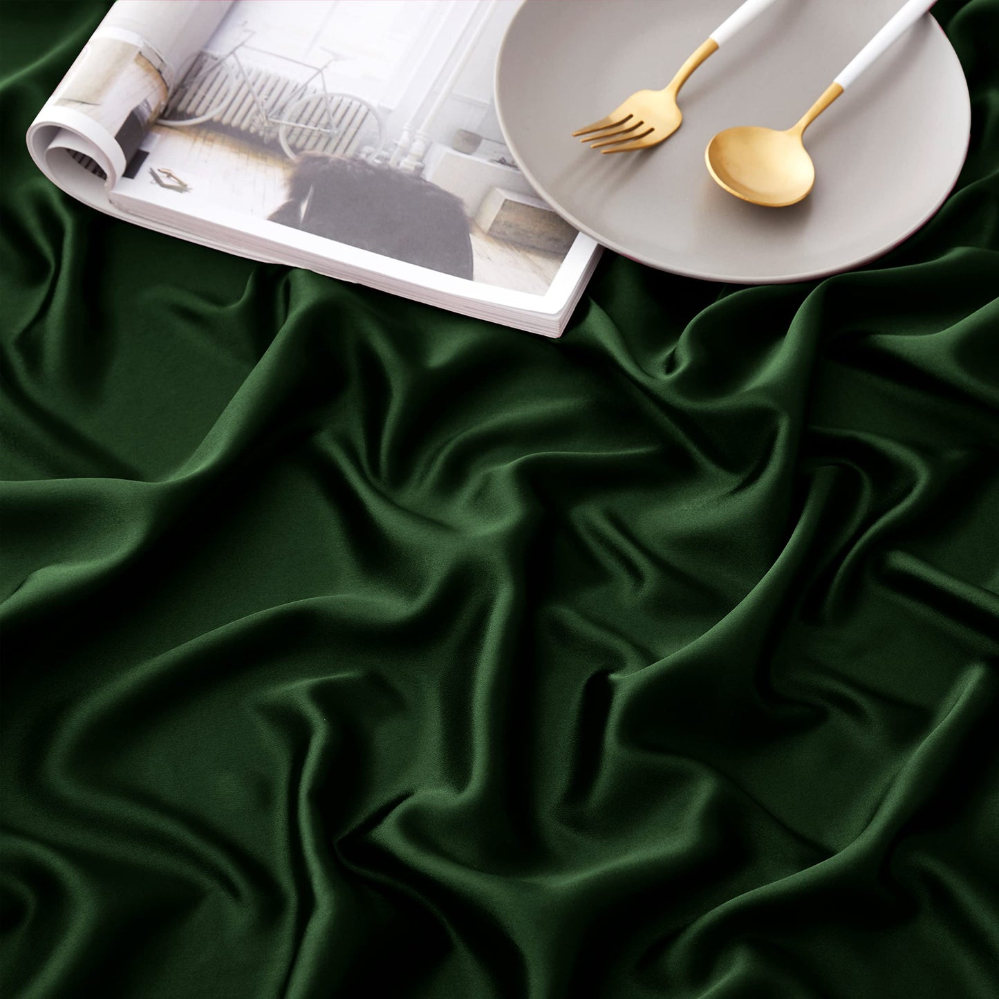Horbaunal 4 Piece Satin Sheet Set Twin Size Luxury Silky & Soft Emerald Green Satin Twin Bed Sheet Set with 16" Deep Pocket, 1 Fitted Sheet, 1 Flat Sheet, 2 Pillowcases