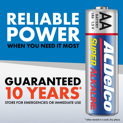 ACDelco 40-Count Double AA Batteries, Maximum Power Super Alkaline Battery for Home and Office, 10-Year Shelf Life, Reclosable Packaging