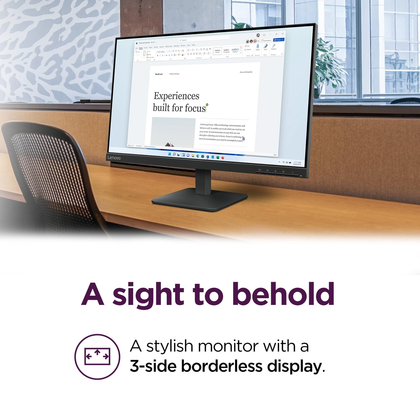 Lenovo L22e-40 Monitor, 21.45” FullHD Resolution, 250 nits Brightness, 75Hz Refresh Rate, AMD FreeSync, HDMI and VGA Ports, Tilt-Adjustable Stand, Natural Low Blue Light, Cloud Grey