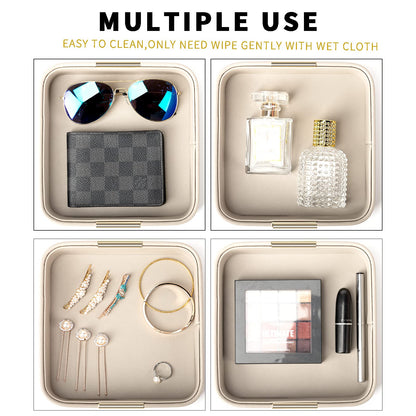 SANZIE Luxury Leather Desktop Storage Small Catchall Organizer Decorative Tray for Entryway Table to Hold Jewelry Watch Cosmetics Keys Phone Wallet, Home & Office Accessories (Metal Gilded, Grey)