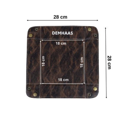 DEMHAAS Valet Tray Organizer – Foldable Jewelry & Catchall Tray for Keys, Phone & Wallet – Double-Sided Faux Leather with Rubber Padding – Desk & Nightstand Organizer (Espresso Brown)