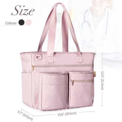 Fasrom Nurse Tote Bag for Work Nurses with Laptop Sleeve, Home Health Clinical Bag for Nursing Students and Medical Assistant, Pink (Patent Pending)
