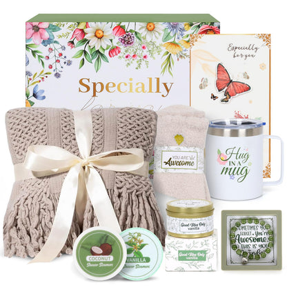 Valentines Day Gifts for Her - Spa Gift Box with Candle, Cozy Blanket, Tumbler & Bracelet - Romantic Self Care Package for Wife, Girlfriend - Birthday, Thinking of You