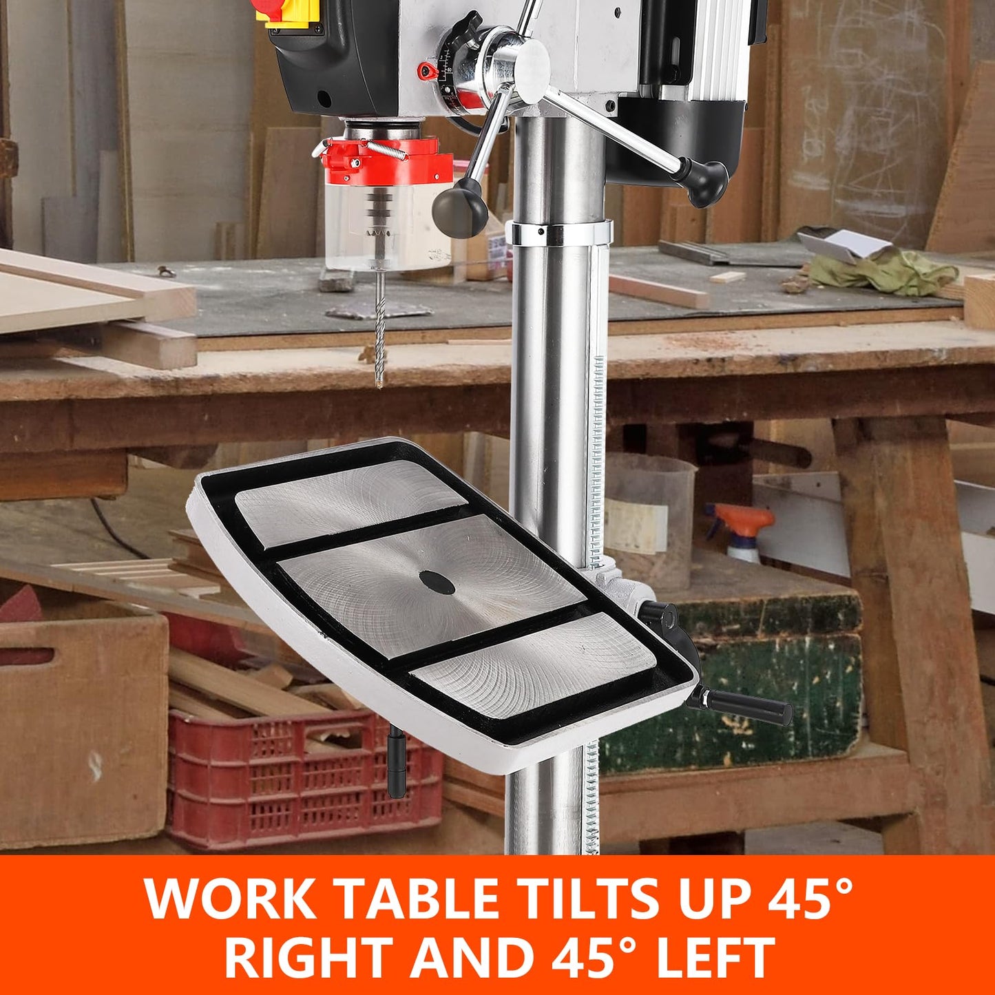 17 in Floor Drill Press, CuisinAid 12 Amp 120V Pure Copper Motor, 200-3630 RPM Variable Speed Cast Iron Bench Drill Press, 0-45° Tilting Worktable, Tabletop Drilling Machine for Wood Metal