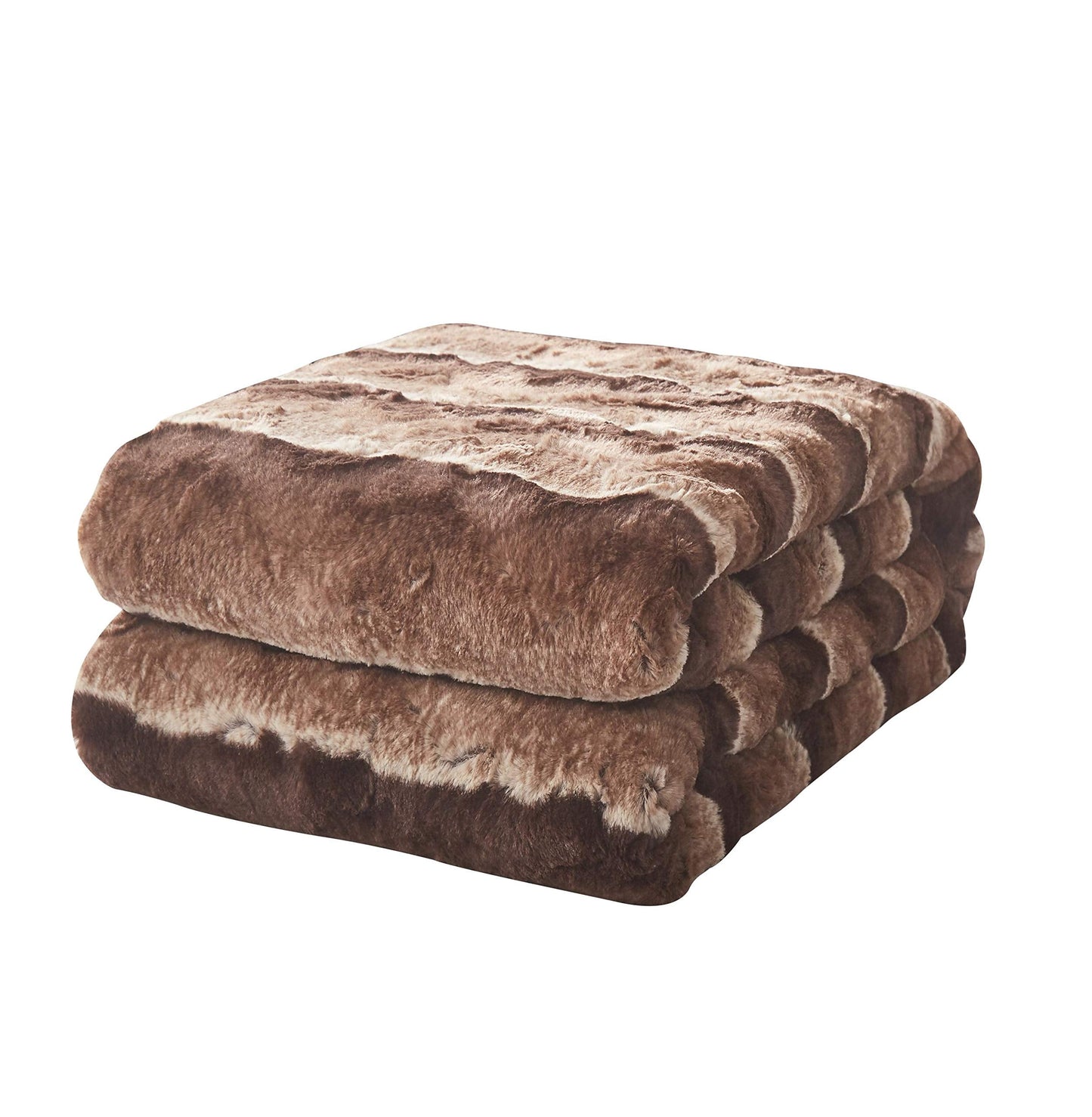 Tache Chocolate Golden Brown Striped Throw Super Soft Warm Faux Fur with Brown Sherpa Back Blanket - 63x87