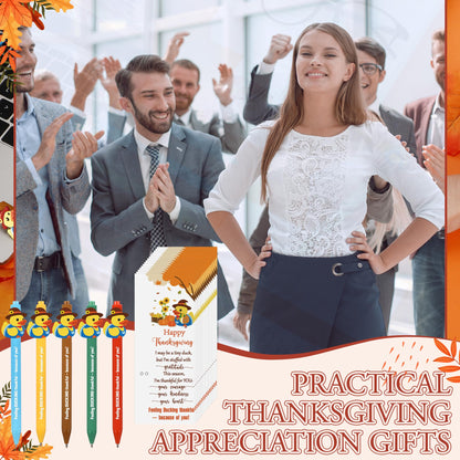 Sinload 50 Sets Thanksgiving Gifts Bulk Fall Appreciation Pens Gifts with Scarecrow Rubber Duck Pen Fall Season Thank You Greeting Card Thanksgiving Party Favor for Classroom Employee Coworker