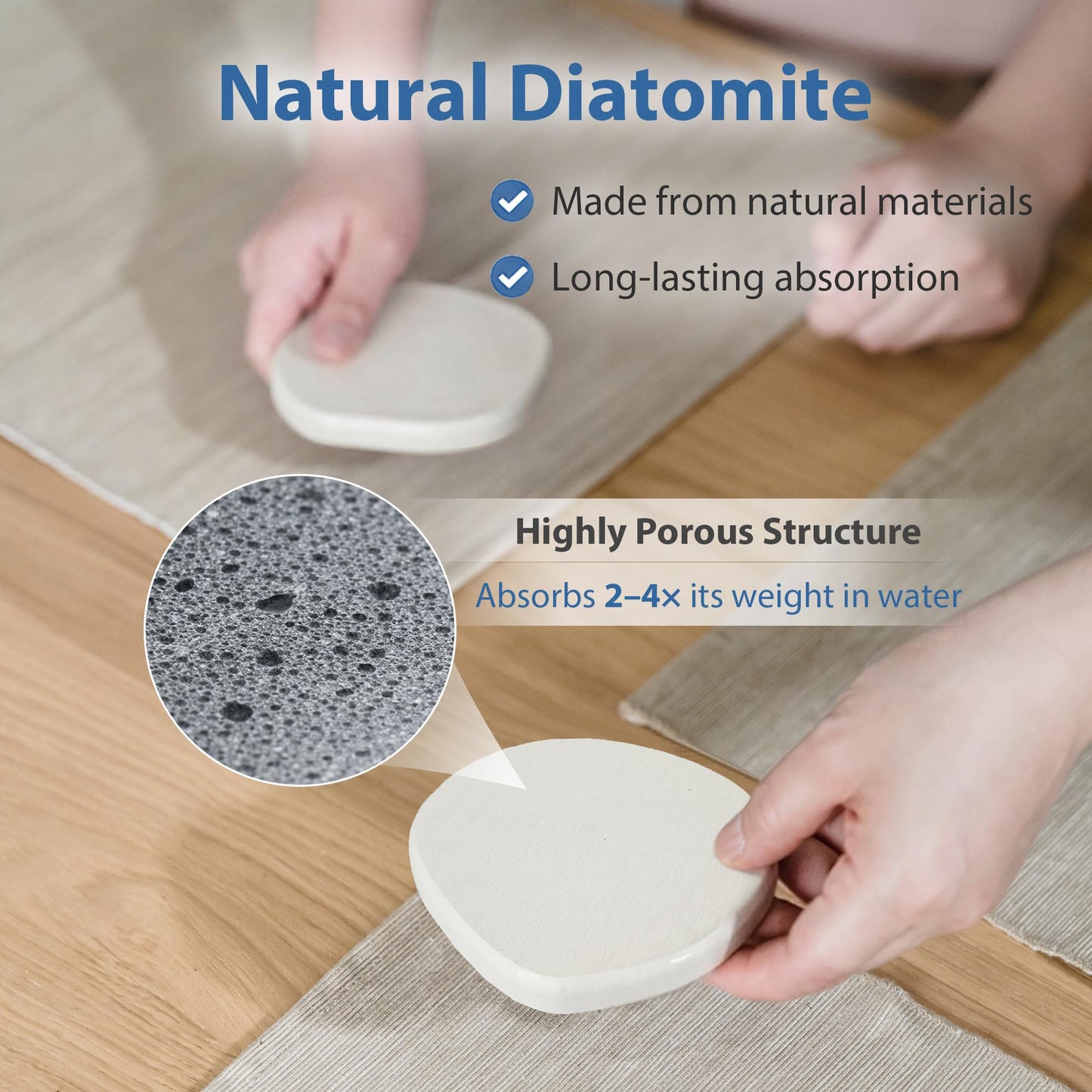 Diatomaceous Earth Coasters Set of 6 for Drinks, Moisture Water Absorbent Stone Coasters for Table Desk at Work, Water Absorbing Instant Drying Diatomite, Modern White