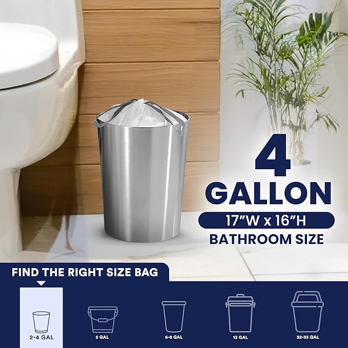 Plasticplace 4 Gallon White Drawstring Trash Bags, and Car Use