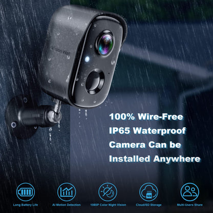 Security Cameras Wireless Outdoor, 2K Battery Powered AI Motion Detection Spotlight Siren Alarm WiFi Surveillance Indoor Home Camera, Color Night Vision, 2-Way Talk, Waterproof, Cloud/SD Storage
