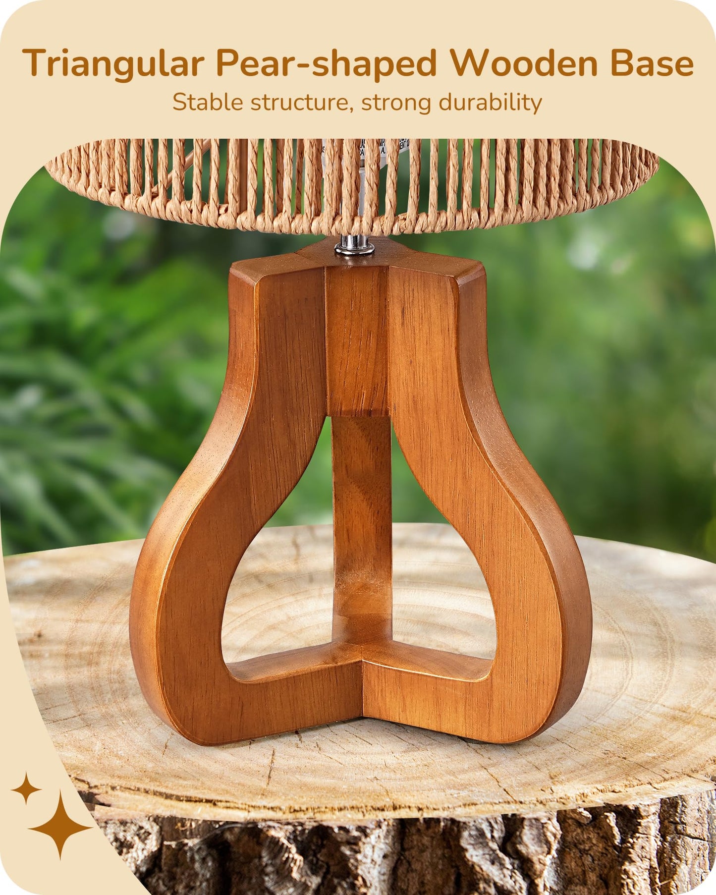 EDISHINE Small Table Lamp, Rose Wood Tripod Nightstand Lamp, Handwoven Paper Rope Shade, 14.6" Rattan Bedside Lamp for Bedroom Living Room, Office, On-Off Line Switch, E26 Base(Bulb Not Included)