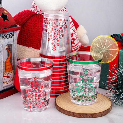 supernal 100pcs Christmas Plastic Cups,10oz Disposable Party Cups,Red and Green Plastic Tumblers with Christmas Tree Design,Party Cup Disposable for Xmas Party, Christmas Eve