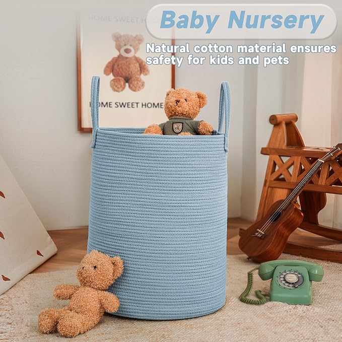Large Woven Laundry Basket Hamper, 60L Cotton Rope Storage Bin