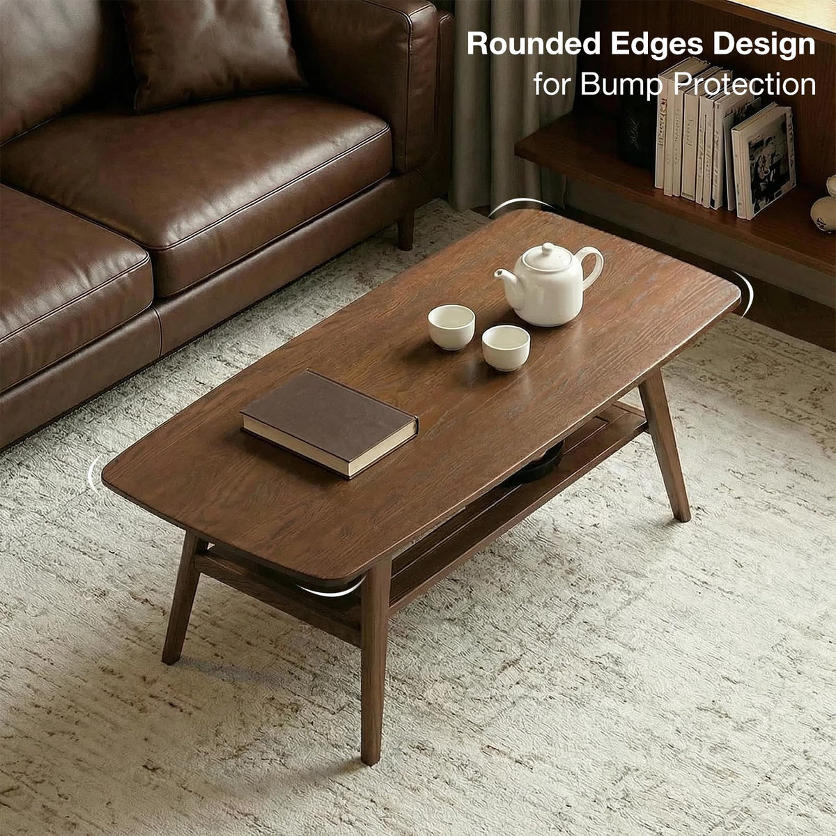 Bamskov Mid Century Modern Coffee Table: 100% Solid Wood Coffee Table - 2-Tier Storage Design - Space Saving Small Coffee Tables for Living Room, Apartment (Walnut, 31.49")