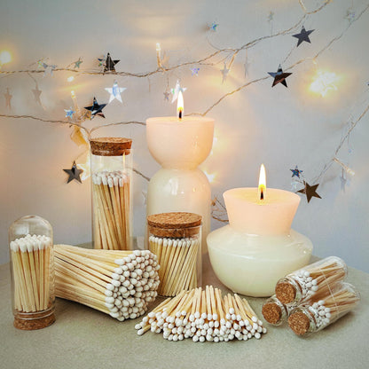 2" Classic White Tip Safety Matches | 100+ Bulk Artisan Matchsticks with Bumble Striker Stickers by Thankful Greetings| Decorative Candle Accessories | Unique & Fun for Your Home Decor, Gift, & Events