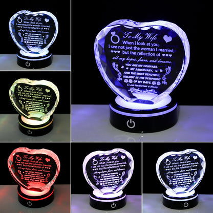 MysticGlitz Anniversary Romantic Gifts for Wife, Heart Crystal Keepsake Decor, LED Light Base Night Lamp, Thoughtful Birthday Gift for Her, Wedding Anniversary Present for Wife