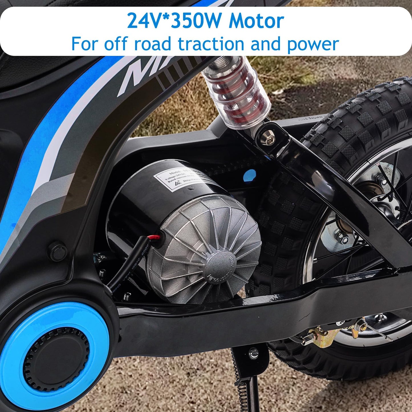 Garvee 24V 350W Kids Electric Dirt Bike - 3 Speed Modes, Up to 14.29 MPH, Rear-Wheel Drive, Shock-Absorbing Suspension, Off-Road Ride-On Motorcycle Toy for Boys & Girls Ages 5-17 - Blue 7