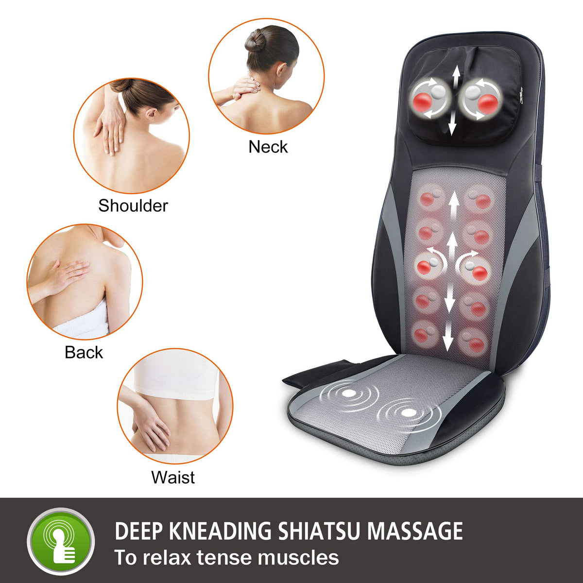 Snailax Shiatsu Back Massager with Heat -Deep Kneading Massage Chair Pad with Adjustable Intensity, Shiatsu Chair Massager to Relax Full Body Muscle