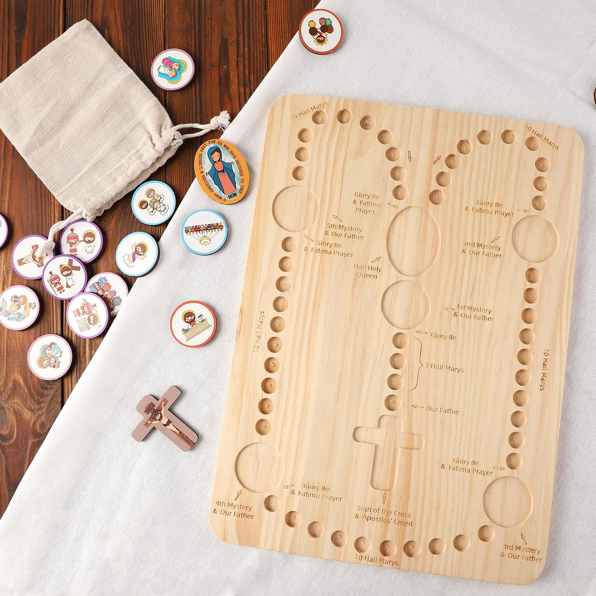Wooden Rosary Board Catholic Gifts for Kids,Catholic Toys to Learn for Pray The Rosary,Christian Board Games Gifts,Catholic Baptism Christening Gifts for Girls,First Holy Communion Gifts for Boys