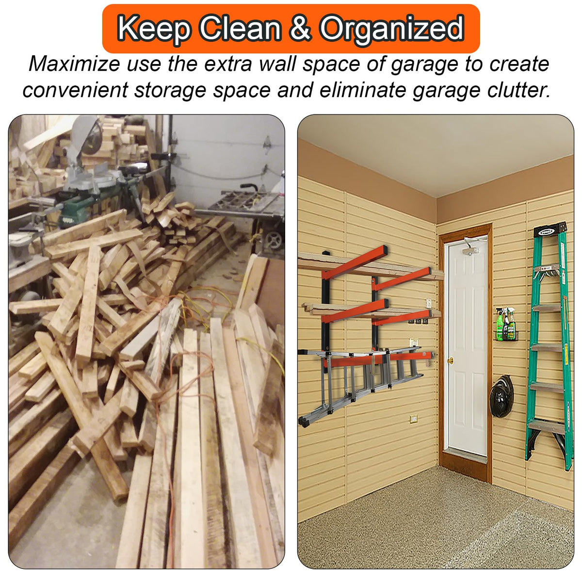 Thanaddo 3-Level Lumber Storage Heavy Duty Metal Wall Mount, Wood Tool Box Organizer Rack, Workshop Indoor & Outdoor (4 Pack)