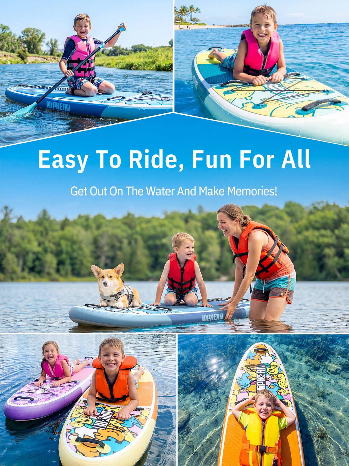 Niphean (Extra Large) Inflatable Paddle Board, SUP for 2+1 People/Family 500lbs Capacity Stand Up Paddle Board with SUP Accessories, StabilTrac Fin Non-Slip Paddleboard for Adults-Yellow